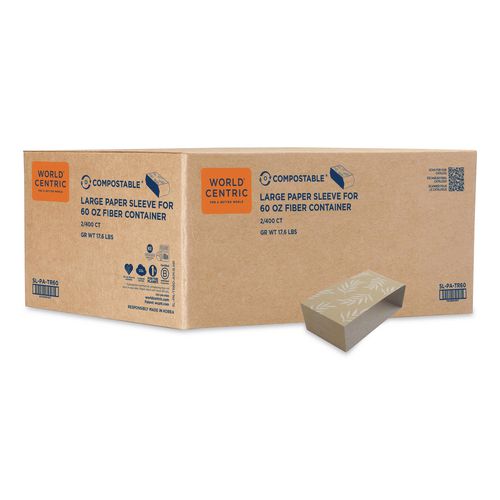 World Centric Fiber Container Sleeves, World Centric Leaf Design, 7.5 x 10 x 3.25, Natural, Paper, 800/Carton