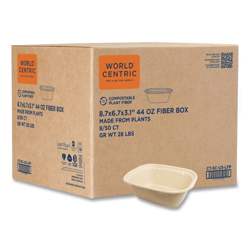 World Centric Fiber Containers, 48 oz, 8.7 x 6.5 x 3.1, Natural, Paper, 400/Carton