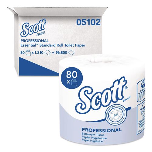Scott Essential Standard Roll Bathroom Tissue for Business, Septic Safe, 1-Ply, White, 1,210 Sheets/Roll, 80 Rolls/Carton