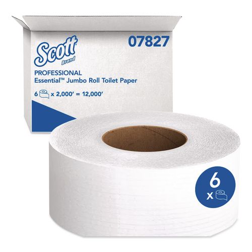 Scott Essential JRT Extra Long Bathroom Tissue, Septic Safe, 2-Ply, 3.55" x 2,000 ft, White, 6 Rolls/Carton