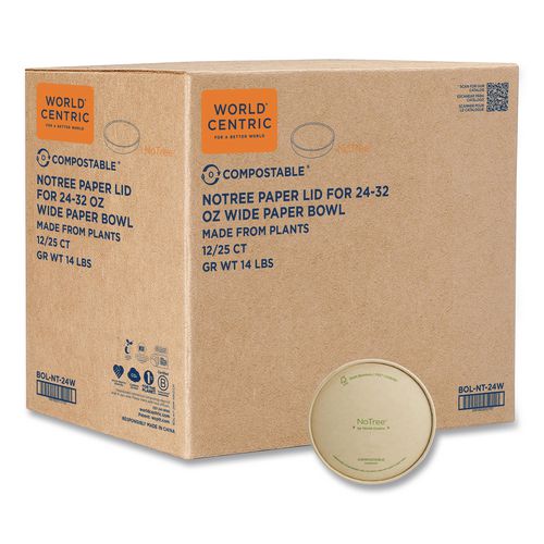 World Centric Paper Lids for Bowls. 5.9" Diameter, Natural, 300/Carton