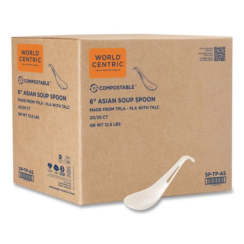 World Centric TPLA Bulk Cutlery, Asian Soup Spoon, Plastic, Light Beige, 500/Carton