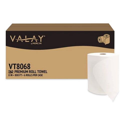 Morcon Tissue Valay Universal Hardwound Premium Roll Towel, 1-Ply, 8" x 800 ft, White, 6 Rolls/Carton