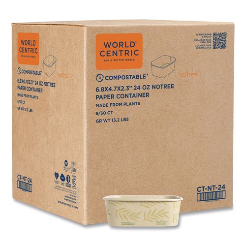 World Centric No Tree Rectangular Containers, 24 oz, 4.7 x 6.8 x 2.3, Natural, Sugarcane, 300/Carton