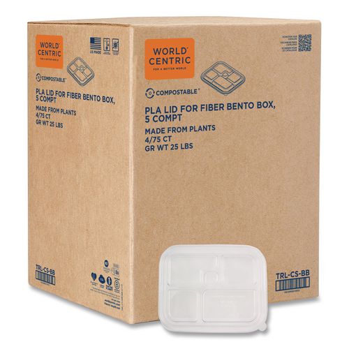 World Centric PLA Lids for Fiber Bento Box Containers, 12.1 x 9.8 x 0.8, Clear, Plastic, 300/Carton