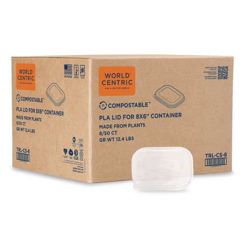 World Centric PLA Lids for Fiber Containers, 6.3 x 8.2 x 0.5, Clear, Plastic, 400/Carton