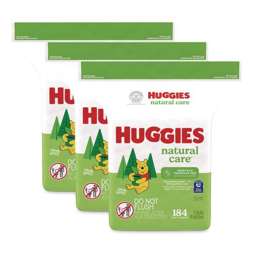 Huggies Natural Care Sensitive Baby Wipes, 1-Ply, 3.88 x 6.6, Unscented, White, 184/Pack, 3 Packs/Carton