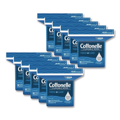 Cottonelle Fresh Care Flushable Cleansing Cloths, 1-Ply, 5 x 7.25, White, 168/Pack, 8 Packs/Carton