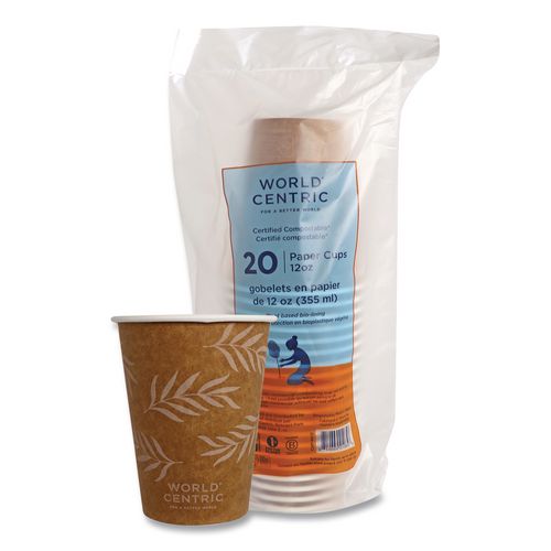 World Centric Paper Hot Cups, 12 oz, Natural, 20/Pack