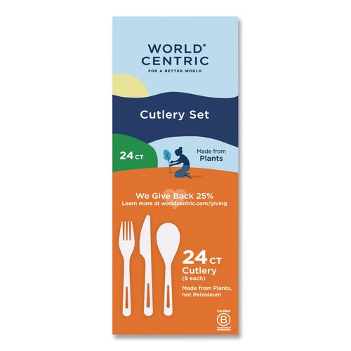 World Centric TPLA Cutlery, Medium Heavyweight, Fork/Knife/Spoon, Plastic, Light Beige, 24/Pack