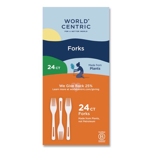 World Centric TPLA Cutlery, Medium Heavyweight, Fork, Plastic, Light Beige, 24/Pack