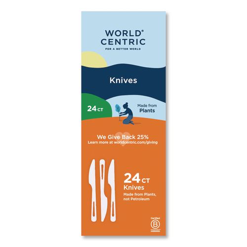 World Centric TPLA Cutlery, Medium Heavyweight, Knife, Plastic, Light Beige, 24/Pack