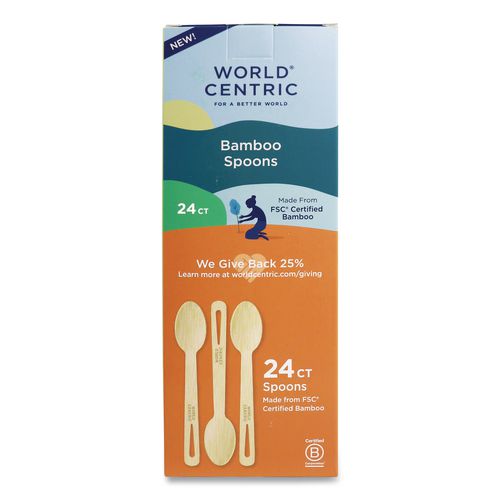 World Centric Bamboo Cutlery, Medium Heavyweigh, Spoon, Paper, Natural, 24/Pack