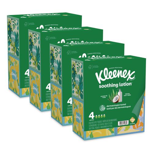 Kleenex Soothing Lotion Facial Tissue, 3-Ply, White, 60 Sheets/Box, 4 Boxes/Pack, 8 Packs/Carton