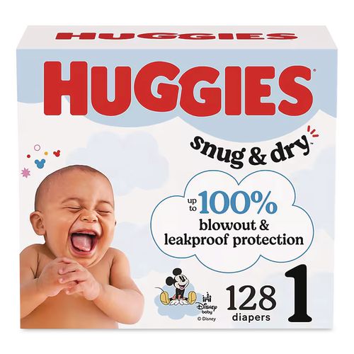 Huggies Snug and Dry Diapers, Size 1, 8 lbs to 14 lbs, 128/Carton