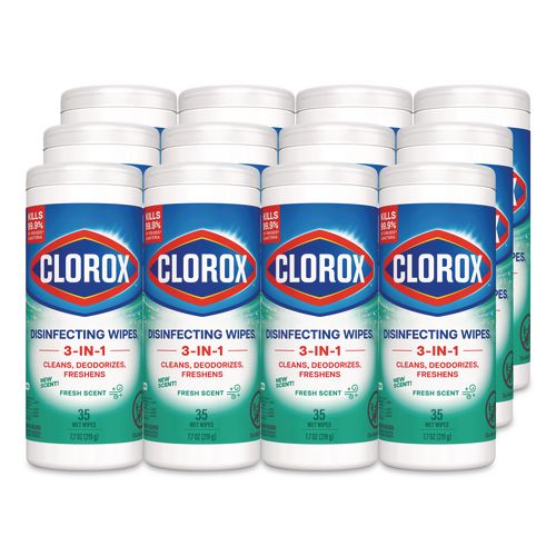 Clorox Disinfecting Wipes, Bleach Free Cleaning Wipes, 1-Ply, 7 x 8, Fresh Scent, White, 35/Canister, 12 Canisters/Carton