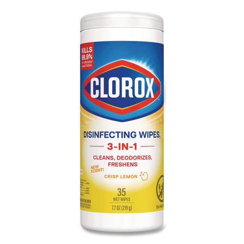 Clorox Disinfecting Wipes, Bleach Free Cleaning Wipes, 1-Ply, 7 x 8, Crisp Lemon, White, 35/Canister