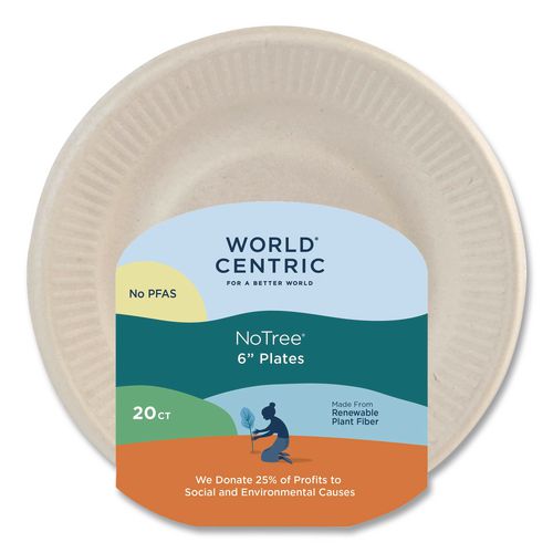 World Centric Fiber Plates, 6" dia, Natural, 20/Pack