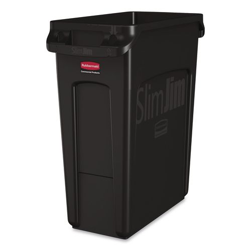 Rubbermaid Commercial Slim Jim with Venting Channels, 16 gal, Plastic, Black