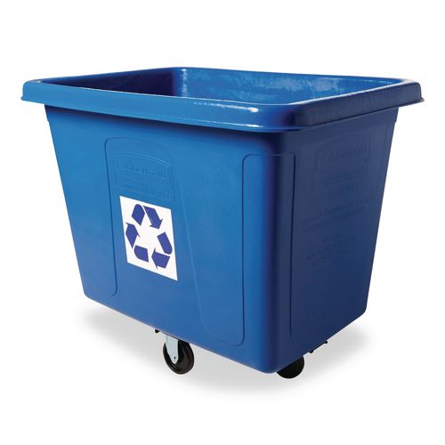 Rubbermaid Commercial Recycling Cube Truck, 120 gal, 500 lb Capacity, Polyethylene, Blue