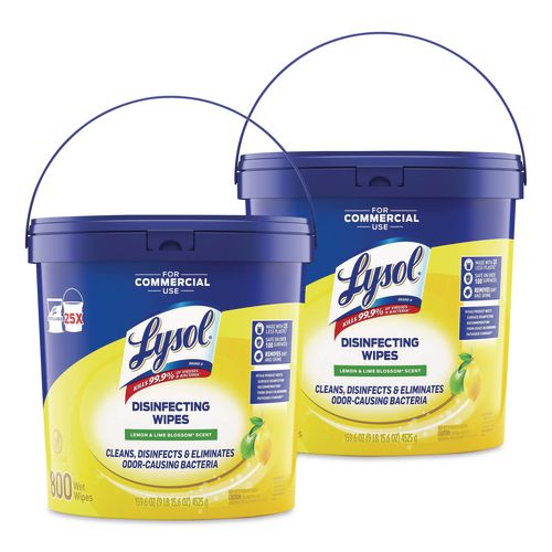 LYSOL Brand Professional Disinfecting Wipe Bucket, 1-Ply, 6 x 8, Lemon and Lime Blossom, White, 800 Wipes/Bucket, 2 Buckets/Carton
