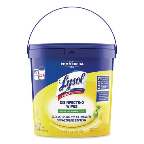 LYSOL Brand Professional Disinfecting Wipe Bucket, 1-Ply, 6 x 8, Lemon and Lime Blossom, White, 800 Wipes