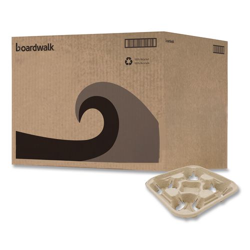 Boardwalk Cup Carrier Tray, 8 oz to 32 oz, Four Cups, Kraft, 300/Carton