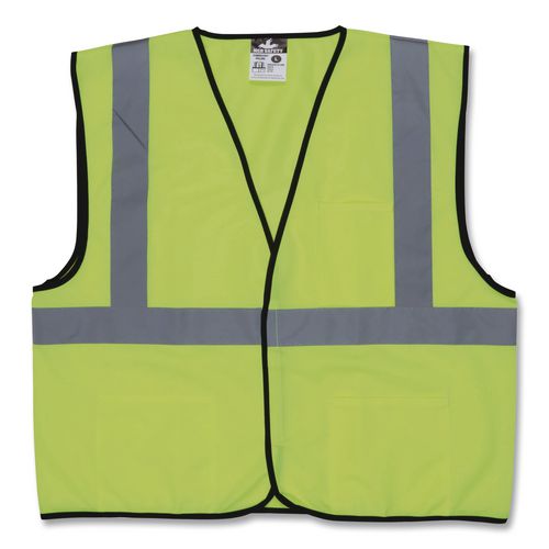 MCR Safety Class 2 Safety Vest, Polyester, Fluorescent Lime with Silver Stripe