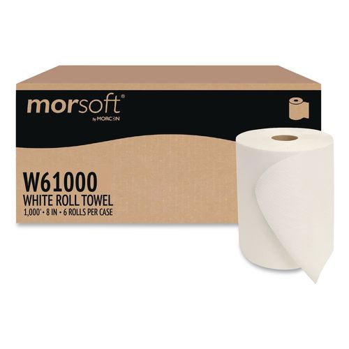 Morcon Tissue Morsoft Universal Roll Towels, 1-Ply, 8" x 1,000 ft, White, 6 Rolls/Carton