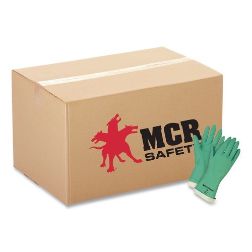 MCR Safety Flock-Lined Nitrile Gloves, One Size Fits Most, Green, 12 Pairs