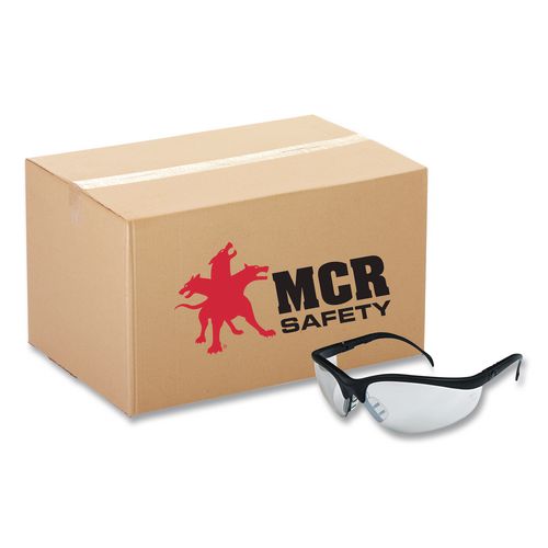 MCR Safety Klondike Safety Glasses, Matte Black Half Frame, Mirrored Silver Dual I/O Lens, 12/Box