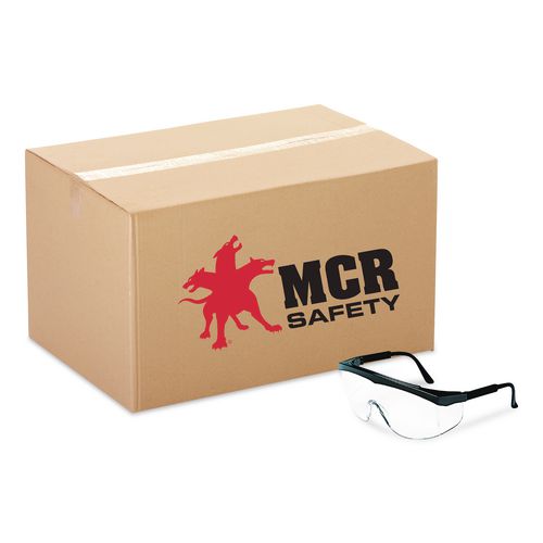 MCR Safety Tomahawk Safety Glasses, Black Half Frame OTG, Clear Single Lens, 12/Box