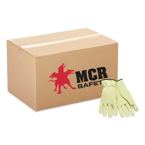 MCR Safety Top Grain Cowhide Leather Drivers Gloves, Gunn Cut, Straight Thumb, Large, Tan, 12 Pairs