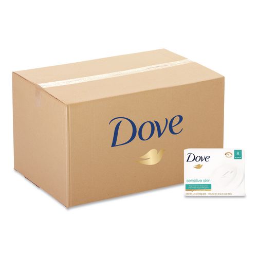 Dove Sensitive Skin Bath Bar, Unscented, 3.75 oz, 8 Bars/Pack, 9 Packs/Carton
