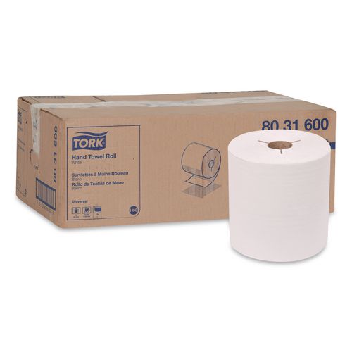 Tork Universal Hand Towel Roll, Notched, 1-Ply, 7.5" x 630 ft, White, 6 Rolls/Carton