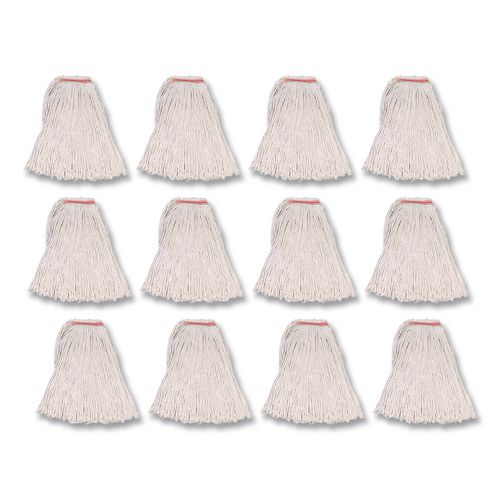 Rubbermaid Commercial Non-Launderable Premium Cut-End Cotton Mop, White, 20 oz, 1" Orange Headband