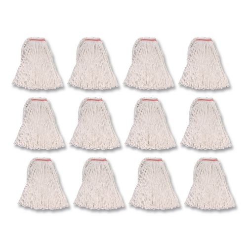 Rubbermaid Commercial Non-Launderable Premium Cut-End Cotton Mop, White, 32 oz, 1" Orange Headband, 12/Carton