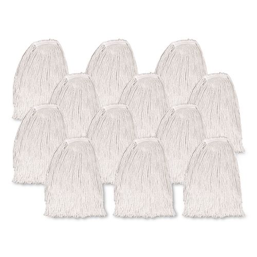 Rubbermaid Commercial Non-Launderable Economy Cotton Mop Heads, Cut-End, Cotton, White, 32 oz, 1" White Headband, 12/Carton