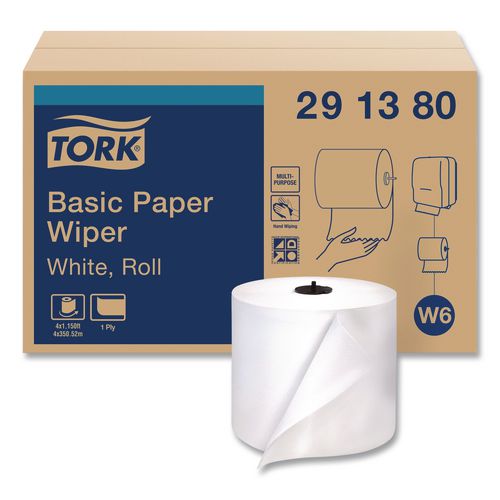 Tork Paper Wiper Roll Towel, 1-Ply, 7.68" x 1,150 ft, White, 4 Rolls/Carton