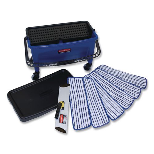 Rubbermaid Commercial Microfiber Floor Finishing System, 3 gal, Blue/Black/White