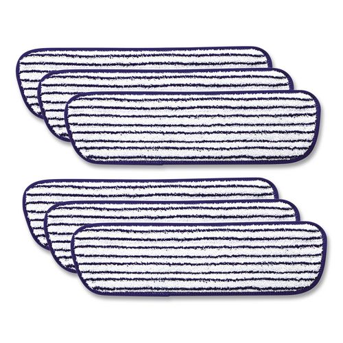 Rubbermaid Commercial Microfiber Finish Pad, 18 x 5.5, Blue/White, 6/Box