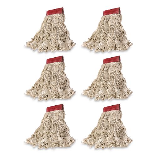 Rubbermaid Commercial Super Stitch Cotton Looped End Wet Mop Head, Large, 5" Red Headband