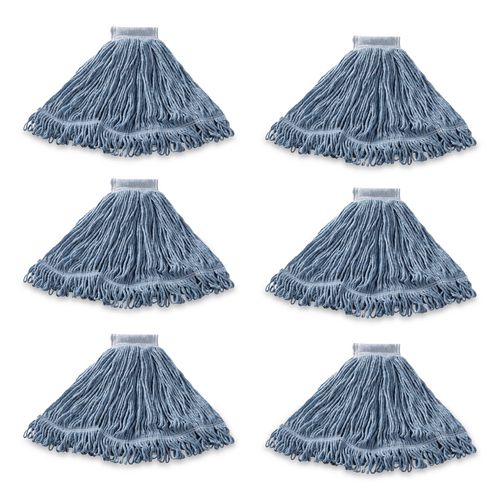 Rubbermaid Commercial Super Stitch Blend Mop Head, Cotton/Synthetic, Large, Blue, 6/Carton