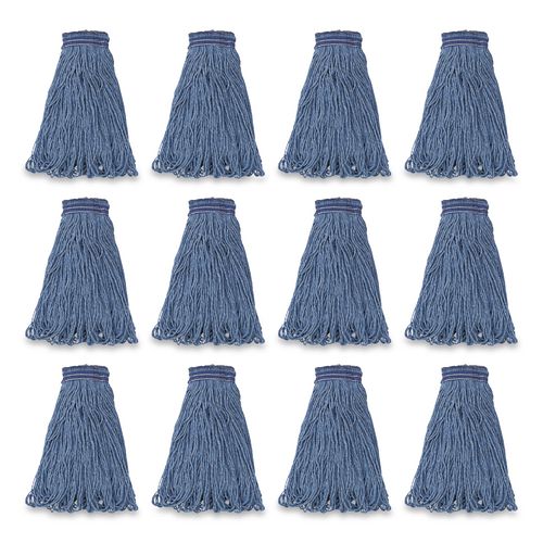 Rubbermaid Commercial Universal Headband Mop Head, Cotton/Synthetic, 24 oz, Blue, 12/Carton