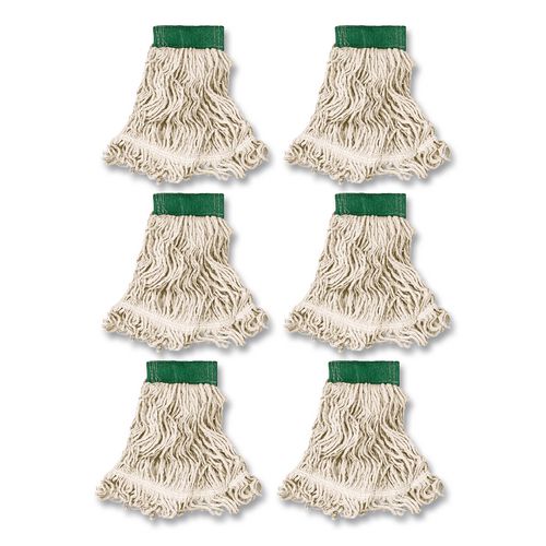 Rubbermaid Commercial Super Stitch Looped-End Wet Mop Head, Cotton/Synthetic, Medium, Green/White