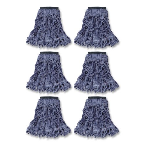 Rubbermaid Commercial Swinger Loop Wet Mop Head, Medium, Cotton/Synthetic, Blue, 6/Carton