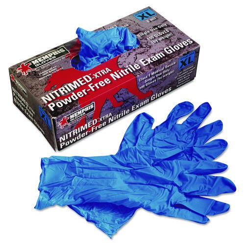 MCR Safety Nitri-Med Disposable Nitrile Gloves, Powder-Free, X-Large, 6 mil, Blue, 100/Box