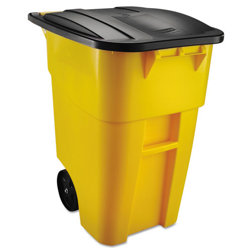Rubbermaid Commercial Square Brute Rollout Container, 50 gal, Molded Plastic, Yellow