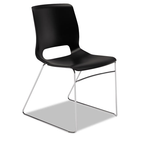HON Motivate High-Density Stacking Chair, Supports Up to 300 lb, 17.75" Seat Height, Onyx Seat, Black Back, Chrome Base, 4/Carton