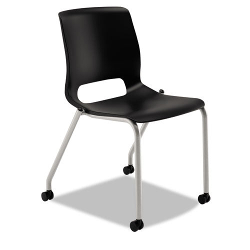 HON Motivate Four-Leg Stacking Chair, Supports 300 lb, 18.25" Seat Height, Onyx Fabric Seat, Black Back, Platinum Base, 2/Carton